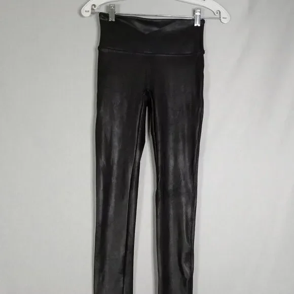 Spanx by Sarah Blakely Black Small Petite High Waist Faux Leather Leggings - Picture 1 of 9